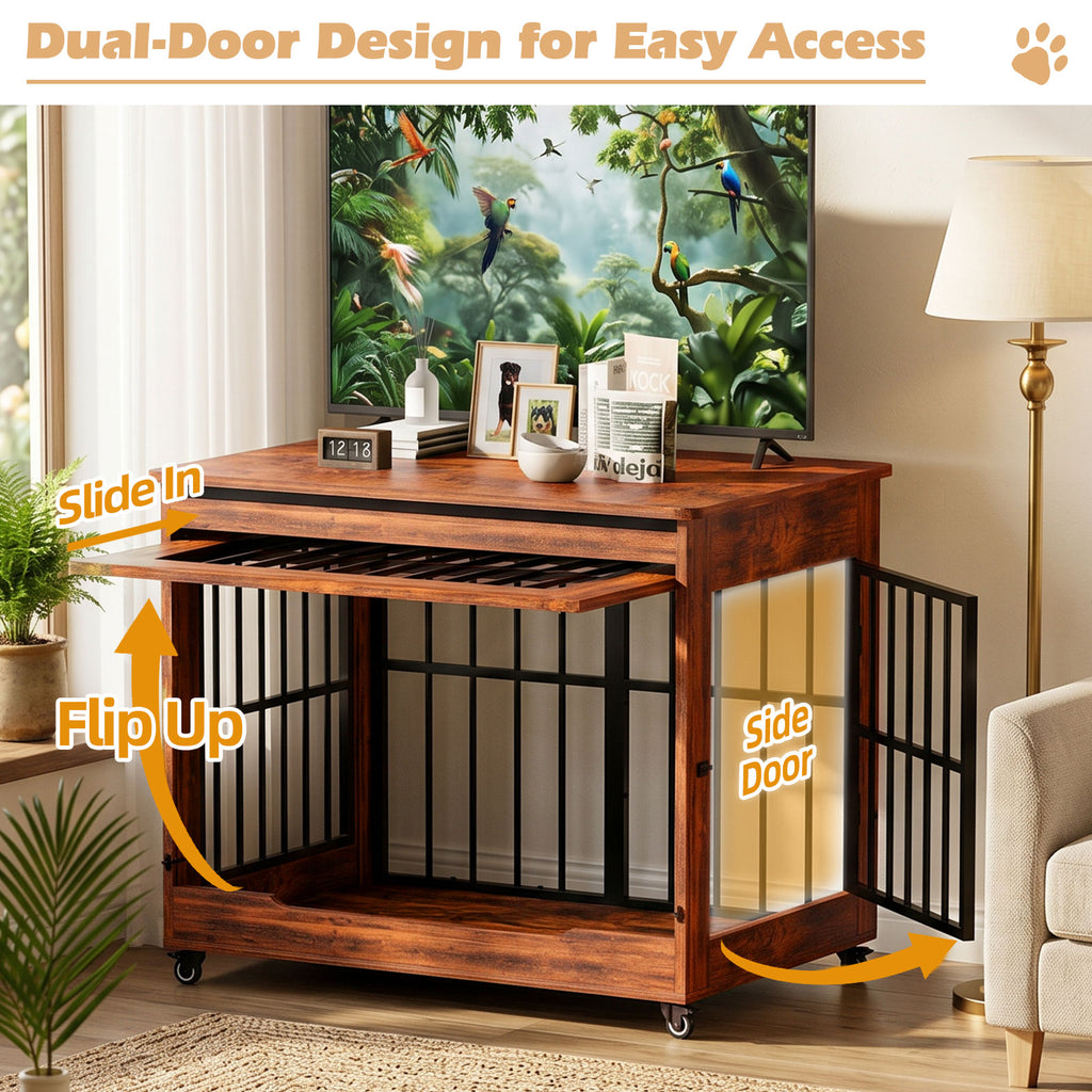 46″ Wooden Dog Crate with Wheels – KarsPet